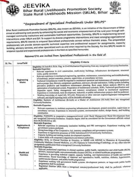 Bihar Jeevika Recruitment 2026