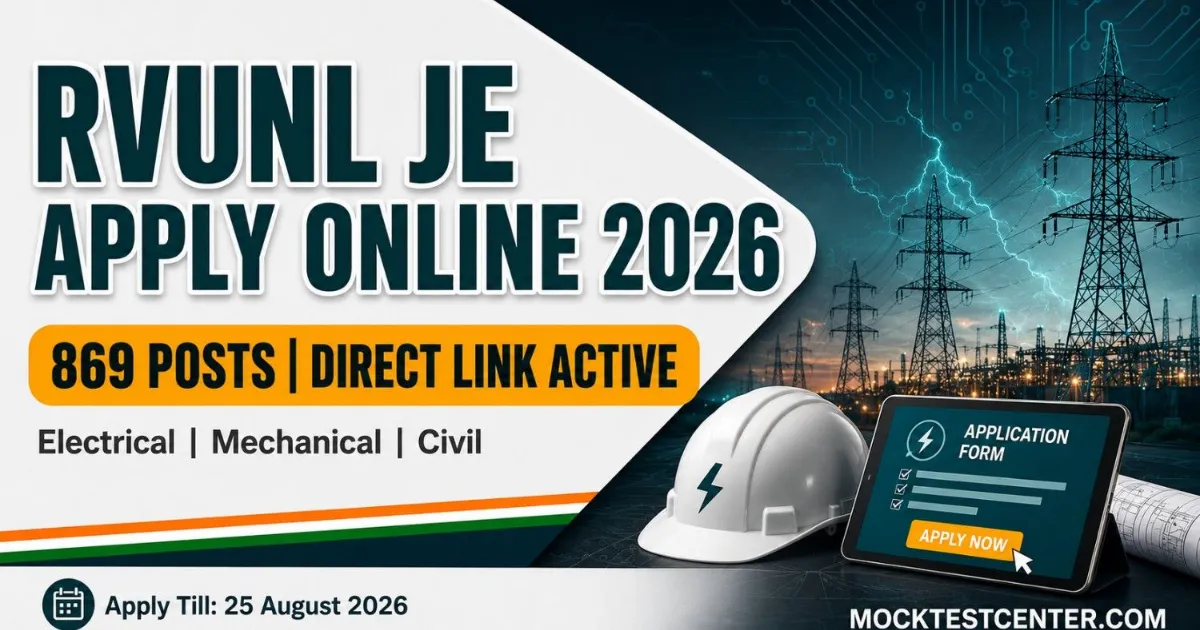 RVUNL JE Apply Online 2026, Link Active Till 25 Aug