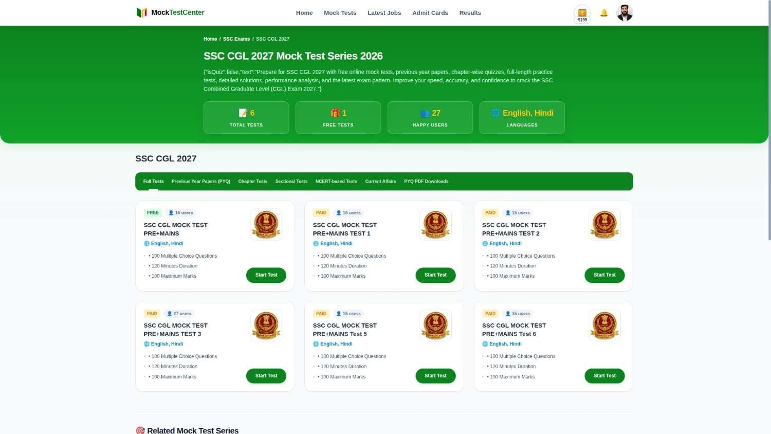 ssc cgl 2027 mock test