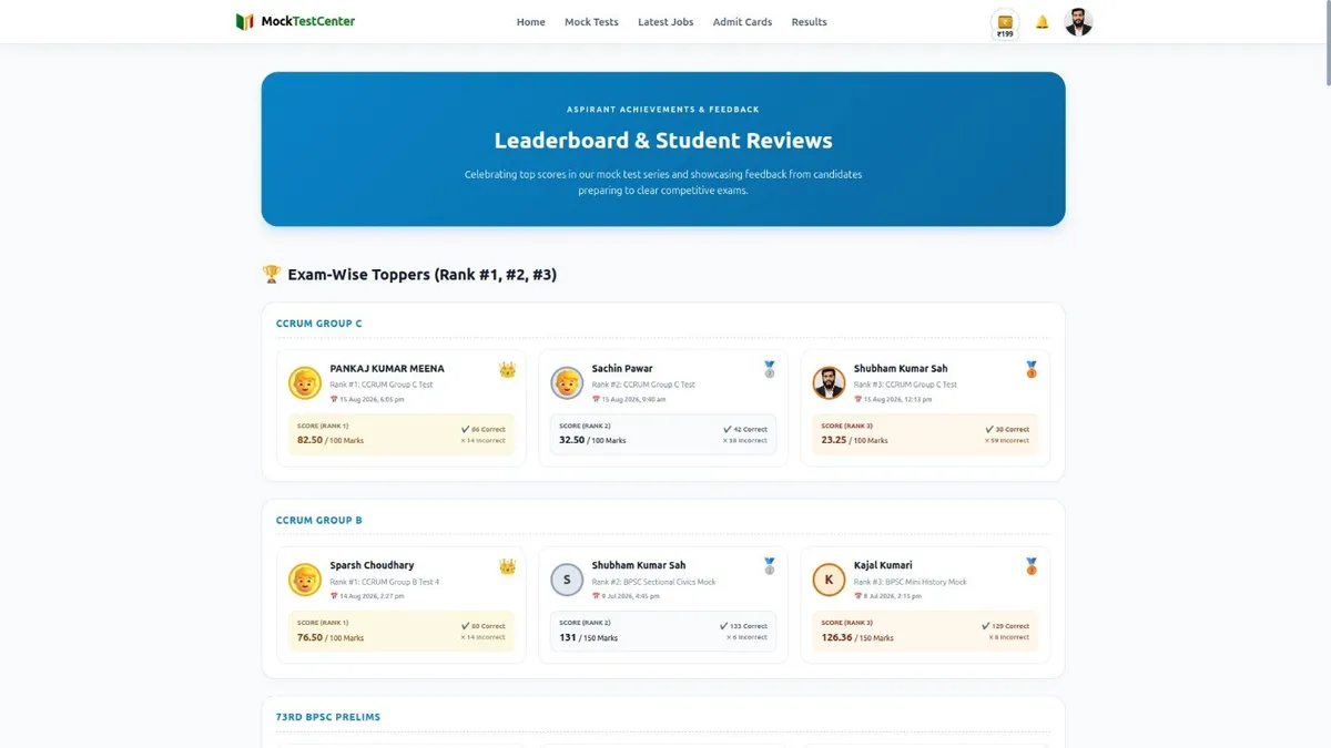 Live All India Rank & Leaderboard
